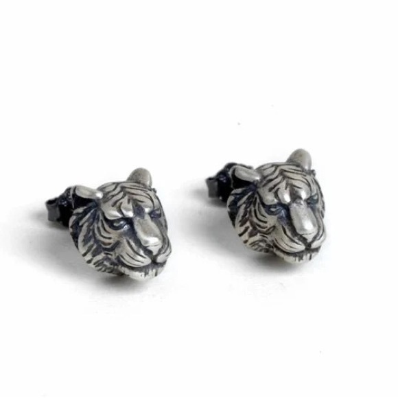 Single accent gothic style lion head stud earring S925 sterling silver retro - Picture 6 of 6